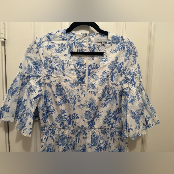 Tuckernuck Ginger Midi Dress in Blue and White Floral Toile - Picture 5 of 7